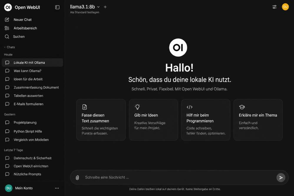 Open WebUI und Ollama für ein lokal ausgeführtes KI-Modell
