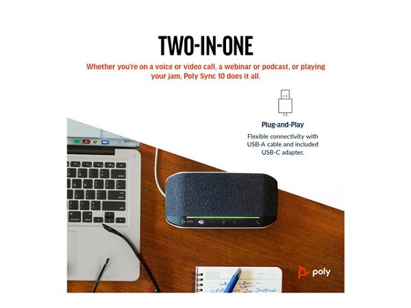 Poly Sync 10 - Freisprechtelefon - USB-A, USB-C  v vorn rechts